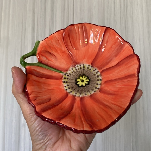 90’s Trinket poppy coral dish hand painted by clay art south San Francisco - Picture 3 of 10